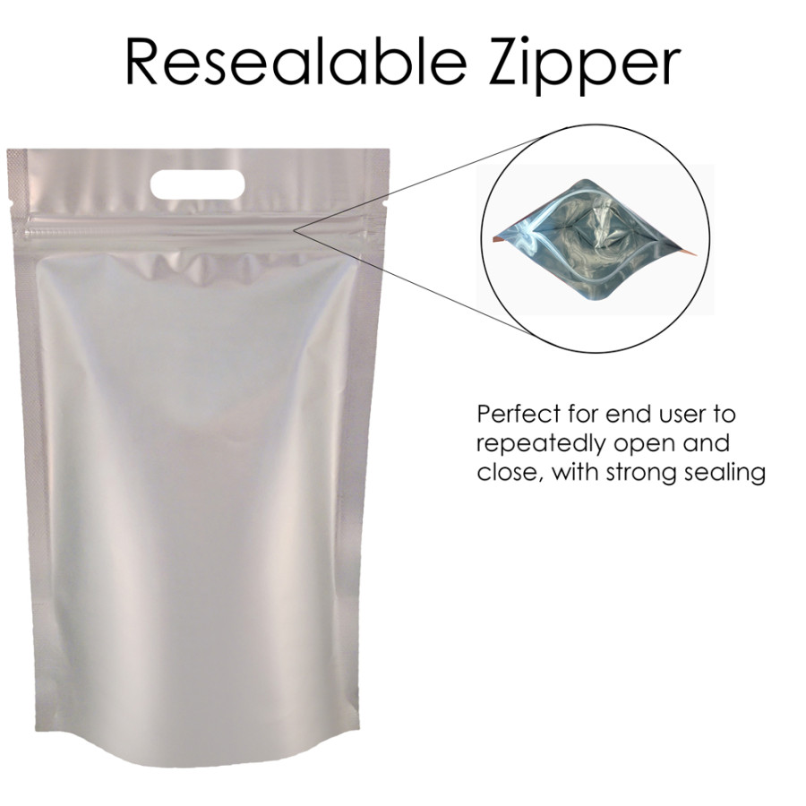 buy online 5kg Silver Matt With Handle Stand Up Pouch Bag with Zip